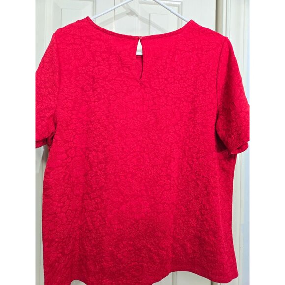 Elle Red Textured Short-Sleeve Top With Bow Accents Womens XL Polyester/Spandex - Picture 2 of 6